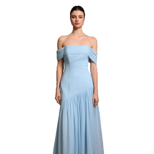 Damen Elegantes schulterfreies Maxikleid mit drapierten Details EB