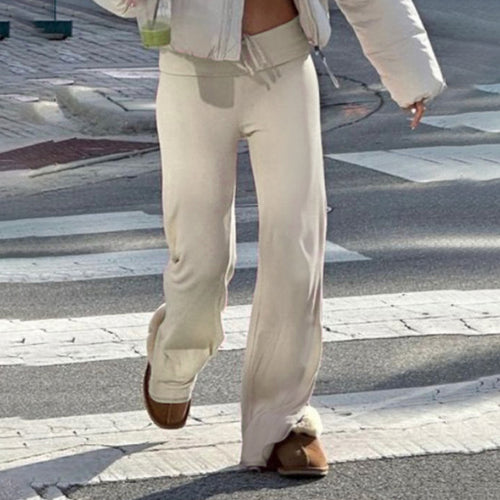 Damen nan weiche Highwaist-Loungehose aus Baumwollmix mit elastischem Komfortbund, Bindekordel und geradem Bein EB