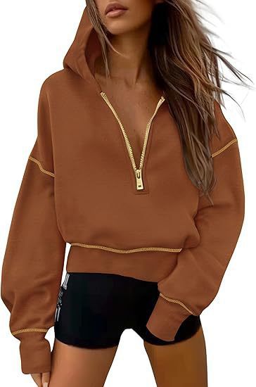 Damen Modischer Kapuzenpullover mit durchgehendem Reißverschluss EB