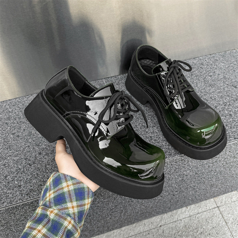 Damen Hochglänzende Schnürschuhe mit dicker Sohle und modischem Design EB