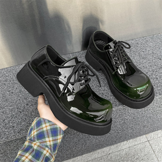 Damen Hochglänzende Schnürschuhe mit dicker Sohle und modischem Design EB