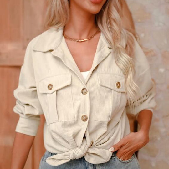Damen Cordhemdjacke mit doppelter Brusttasche EB