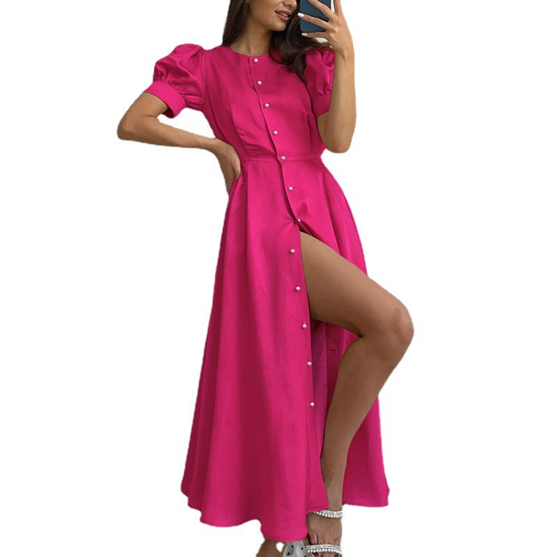 Damen Maxikleid mit Knopfdetails und seitlichem Schlitz EB