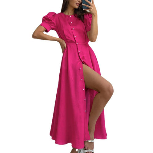 Damen Maxikleid mit Knopfdetails und seitlichem Schlitz EB