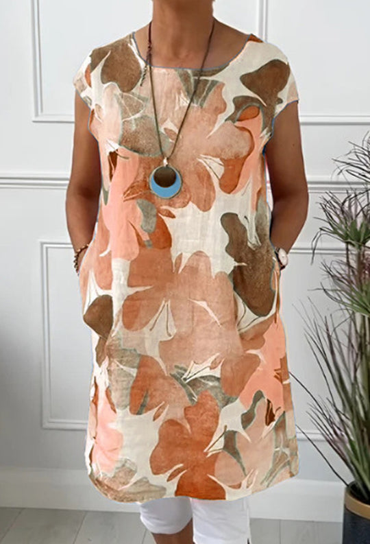 Damen Leichtes Strandkleid mit floralem Muster und Taschen Heidi-Mode
