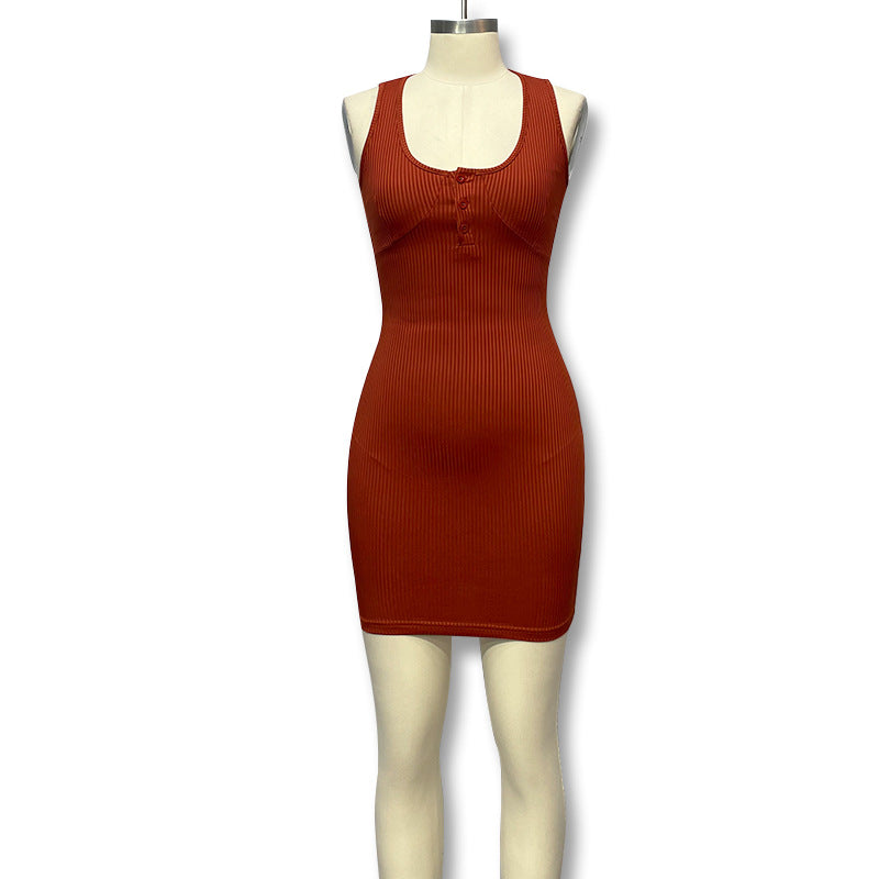Damen Kurzes Strickkleid mit tiefem Ausschnitt und Knopfdetails EB