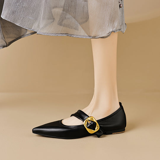 Damen elegante Ballerinas mit modernem Riemen und auffälliger Schnalle EB