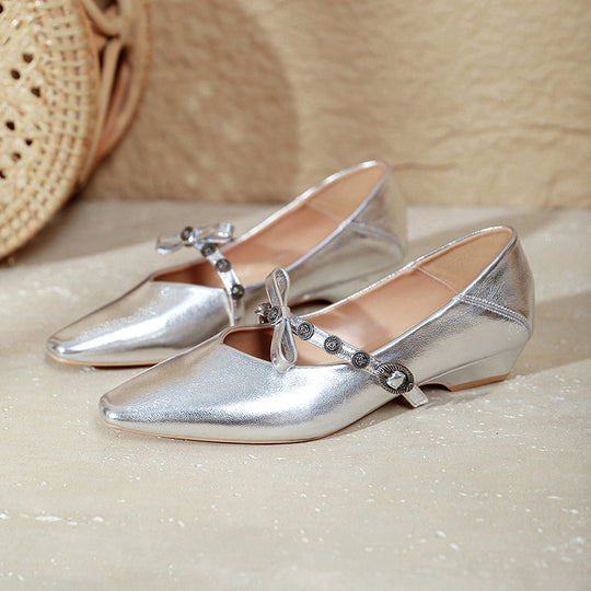 Damen spitze Ballerinas mit verziertem Riemen und edler Schleifenapplikation EB