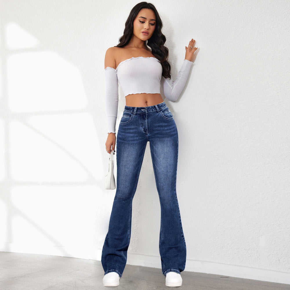 Damen Bootcut Jeans mit hohem Bund und modischen Waschungen EB