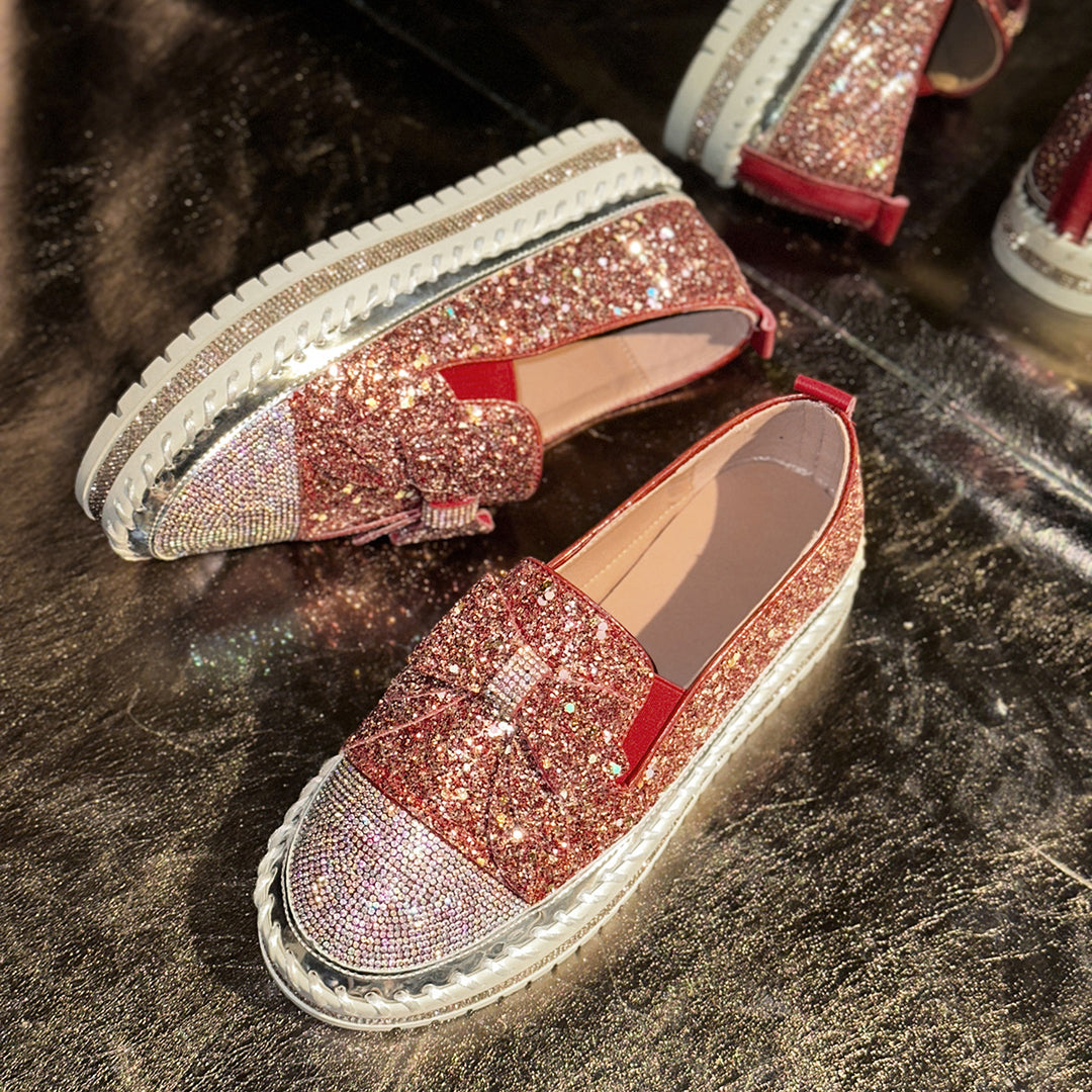 Damen Glitzernde Slip-On Sneakers mit dekorativem Schleifen-Detail EB