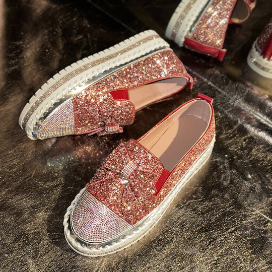 Damen Glitzernde Slip-On Sneakers mit dekorativem Schleifen-Detail EB