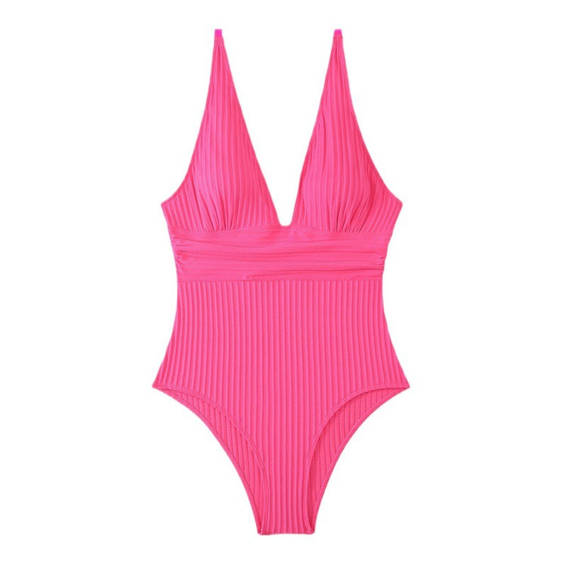 Damen Einteiler Badeanzug mit raffiniertem Rippendesign EB