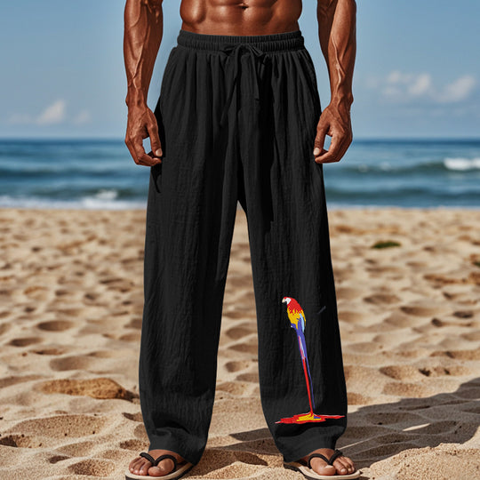 Herren lässige Strandhose mit elastischem Bund und buntem Stickdesign EB