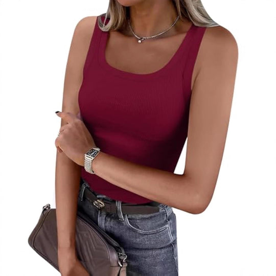 Damen Bauchfreies Tanktop mit Rippstrickstruktur und breiten Trägern EB