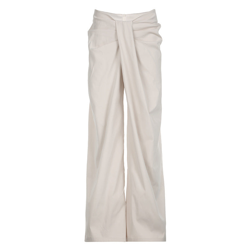 Damen Elegante High-Waist Palazzo-Hose mit Falten EB