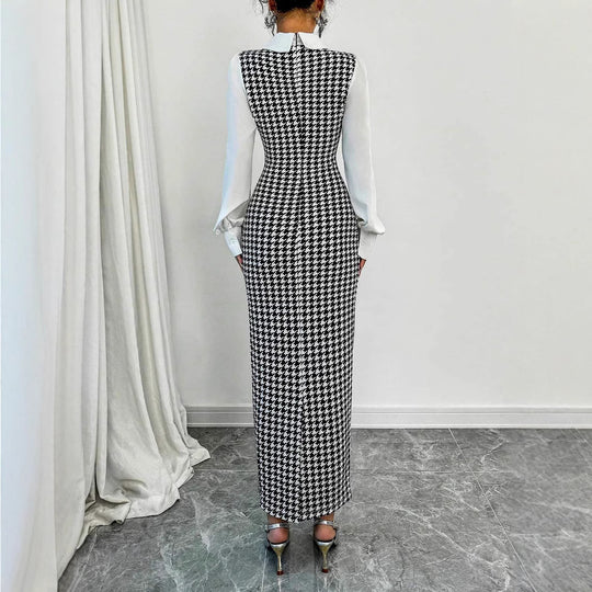 Damen elegantes Midirkleid mit glänzenden Puffärmeln EB