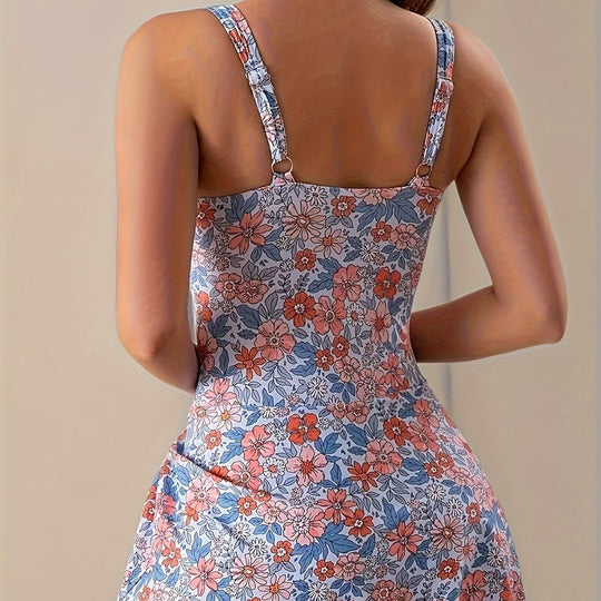Damen Floral Design Badeanzug mit Wickelrock EB