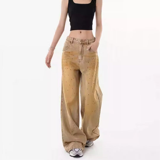Damen Weite Denim-Jeans mit modischen Akzenten EB