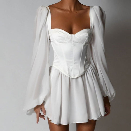 Damen Verspieltes Minikleid mit elegantem Bustier-Oberteil und voluminösen Ärmeln EB