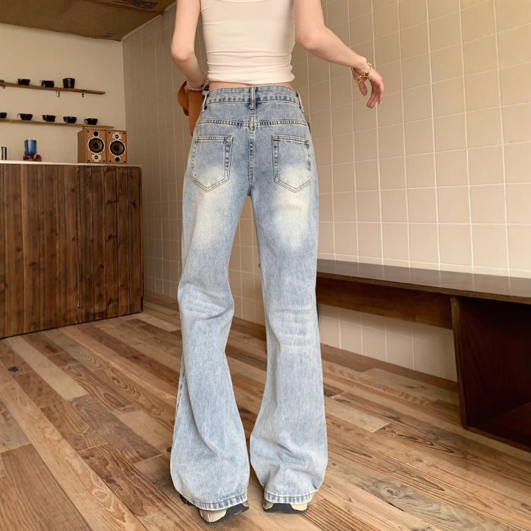 Damen weite Schlagjeans im Vintage-Style mit modischen Details EB