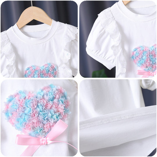 Mädchen T-Shirt mit Rüschendetails und Herzmotiv EB