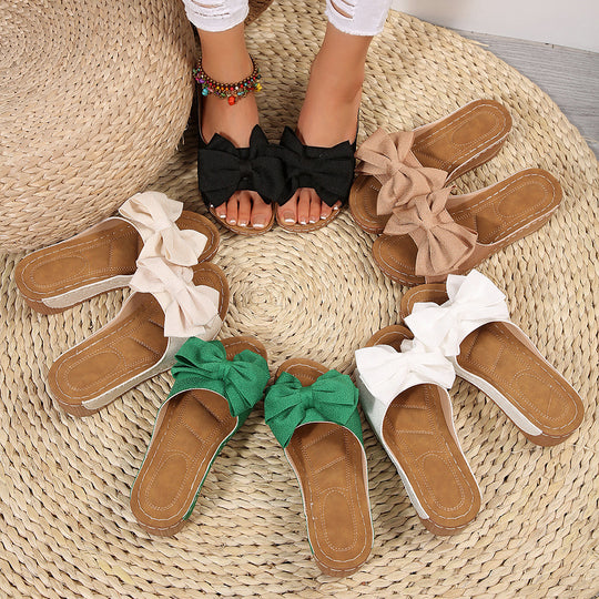 Damen Wedge-Pantoletten mit dekorativem Schleifen-Design und rutschfester Sohle EB