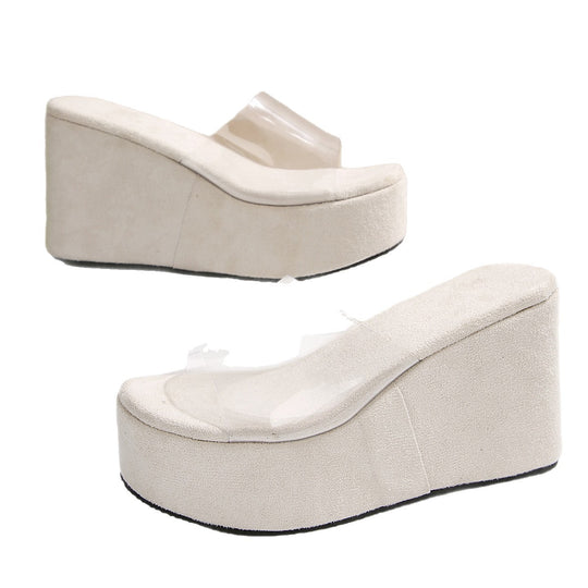 Damen Plateau-Sandalen mit transparentem Riemen und rutschfester Sohle EB