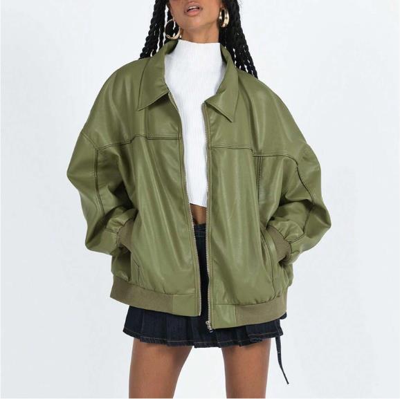 Damen Kunstleder Jacke im modernen Oversized-Stil EB