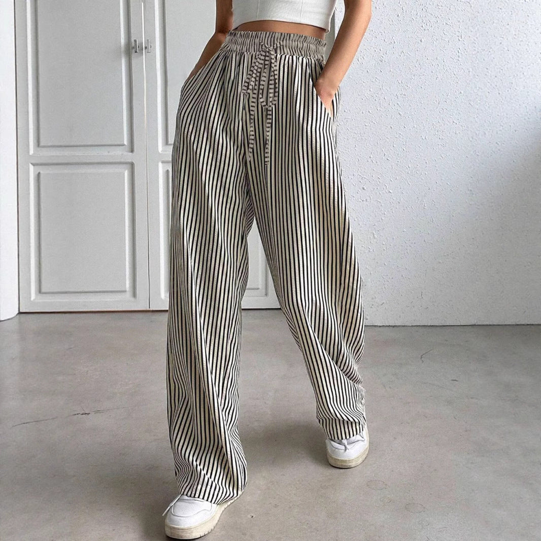 Damen weite Streifenhose mit Gummizug und Seitentaschen EB