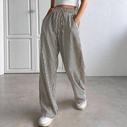 Damen weite Streifenhose mit Gummizug und Seitentaschen EB