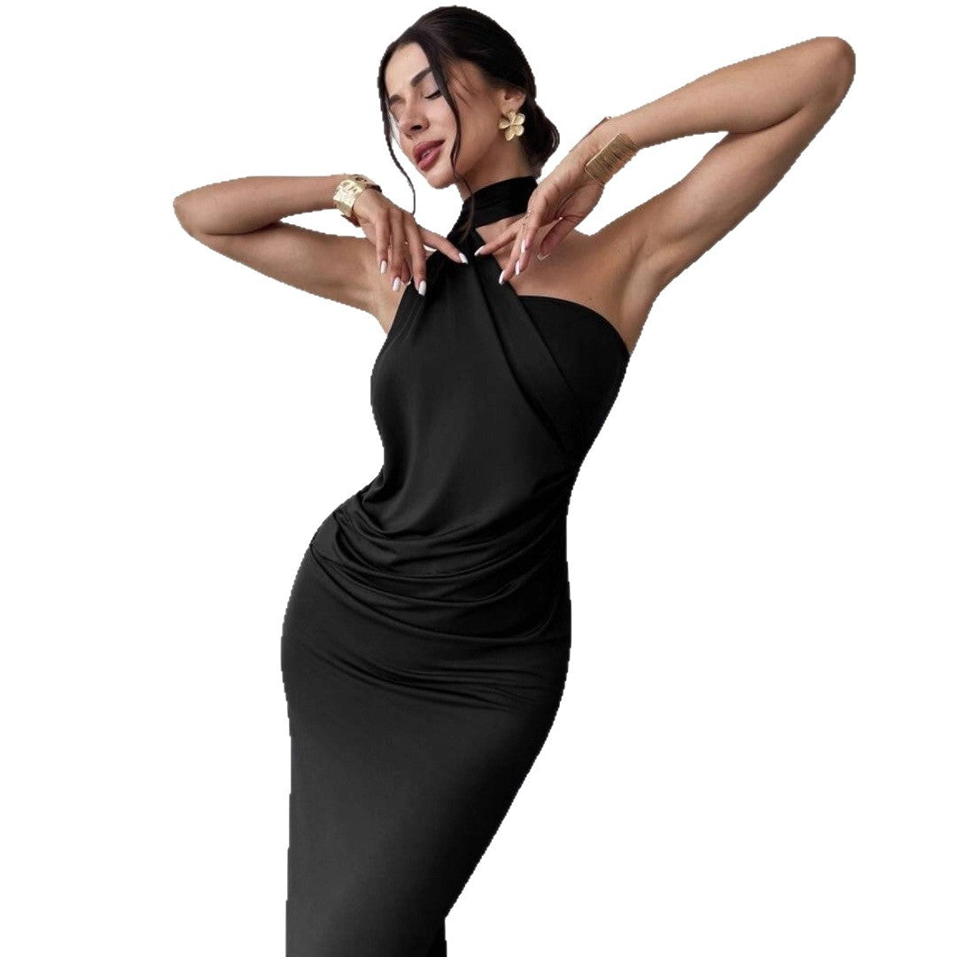 Damen Elegantes Langarm-Minikleid mit drapierter Silhouette und schickem Stehkragen EB