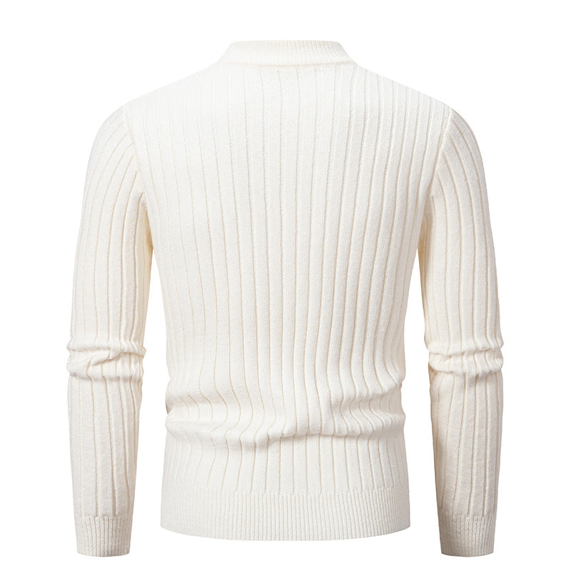 Herren eleganter Strickpullover mit modernem Zopfdesign und hohem Kragen EB