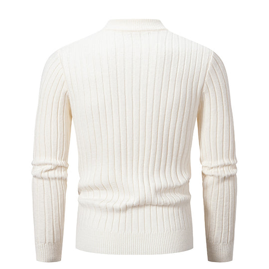 Herren eleganter Strickpullover mit modernem Zopfdesign und hohem Kragen EB