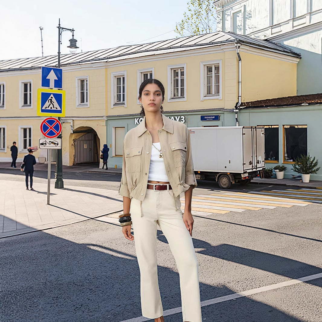 Damen lockere Utility-Jacke mit Taschen EB