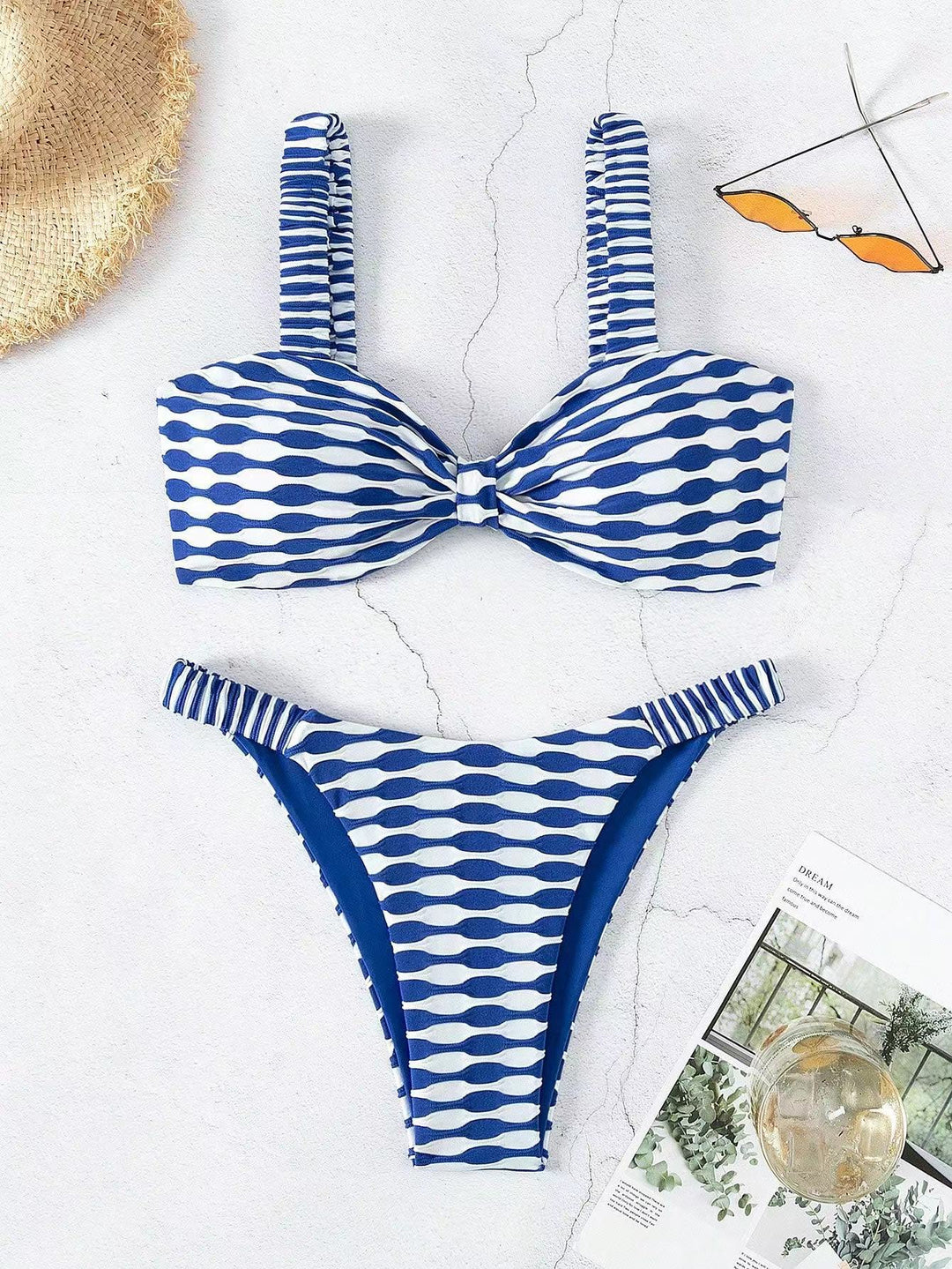 Damen Bandeau-Bikini mit einzigartigem Muster und verstellbaren Trägern EB
