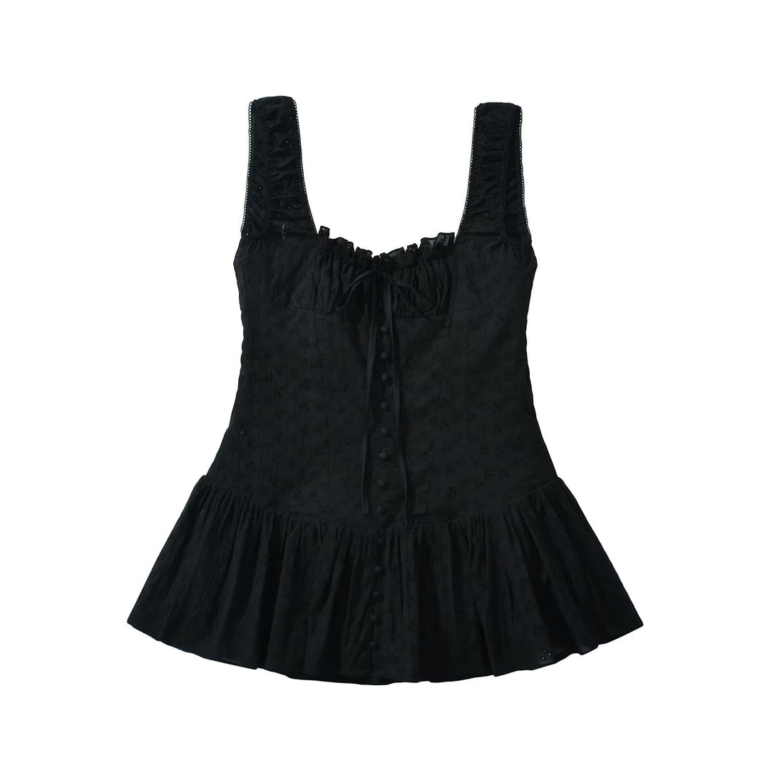 Damen Lässiges Rüschenshirt mit feinen Stickdetails EB