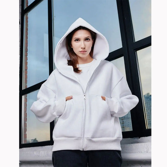 Damen nan extraweit geschnittener Zip-Hoodie mit verstärkter Kapuze, flachen Nähten und weichem Fleece-Innenfutter EB