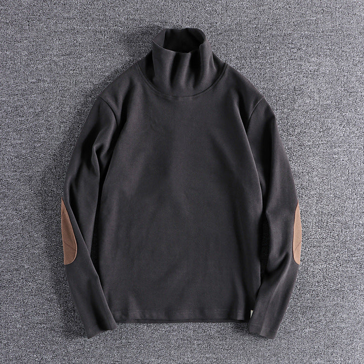 Herren Stehkragenpullover aus hochwertigem Fleece mit kontrastierenden Ellbogenpatches EB