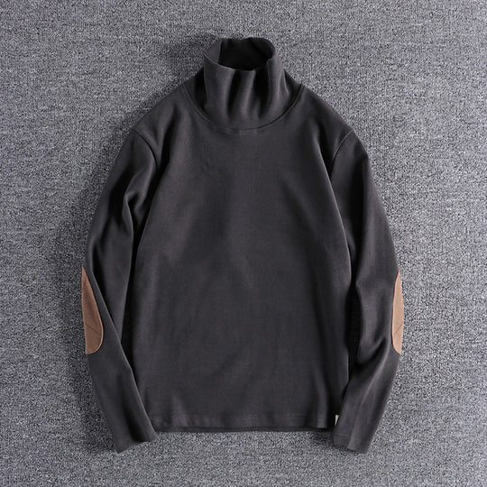 Herren Stehkragenpullover aus hochwertigem Fleece mit kontrastierenden Ellbogenpatches EB