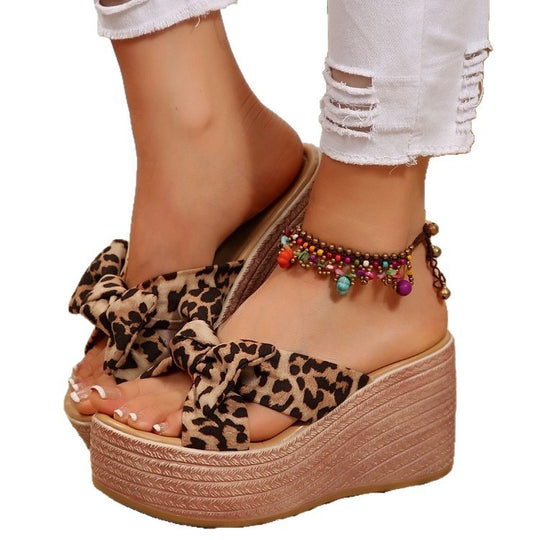 Damen Plattform-Sandalen mit floralem Schleifen-Design EB