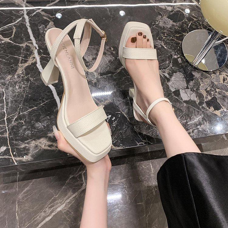 Damen elegante Sandaletten mit anpassbarem Riemen und modischem Blockabsatz EB