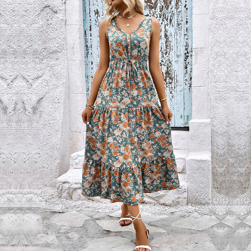 Damen Maxikleid mit floralem Design und Rüschendetails EB