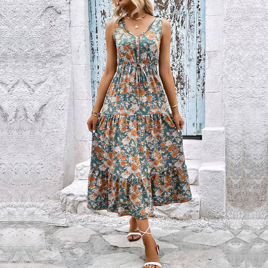 Damen Maxikleid mit floralem Design und Rüschendetails EB