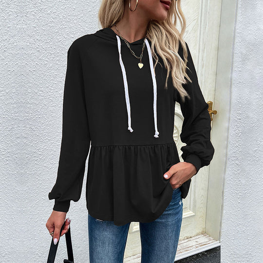 Damen lässiger Hoodie mit Rüschendetail und Kordelzug EB