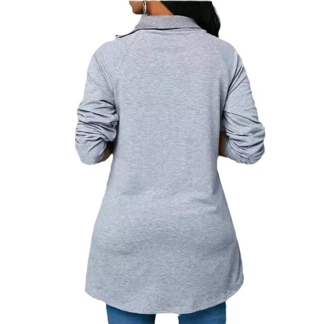 Damen Rundhals Shirt mit hoher Kragen und Reißverschluss EB