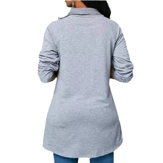 Damen Rundhals Shirt mit hoher Kragen und Reißverschluss EB