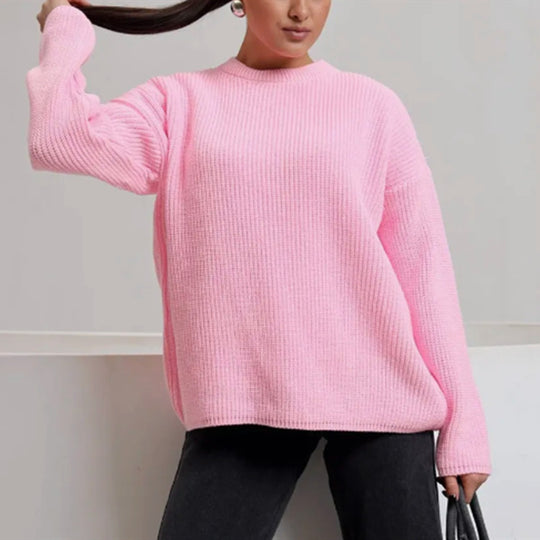 Damen Lässiger Grobstrickpullover mit weiten Ärmeln und modernem Schnitt EB
