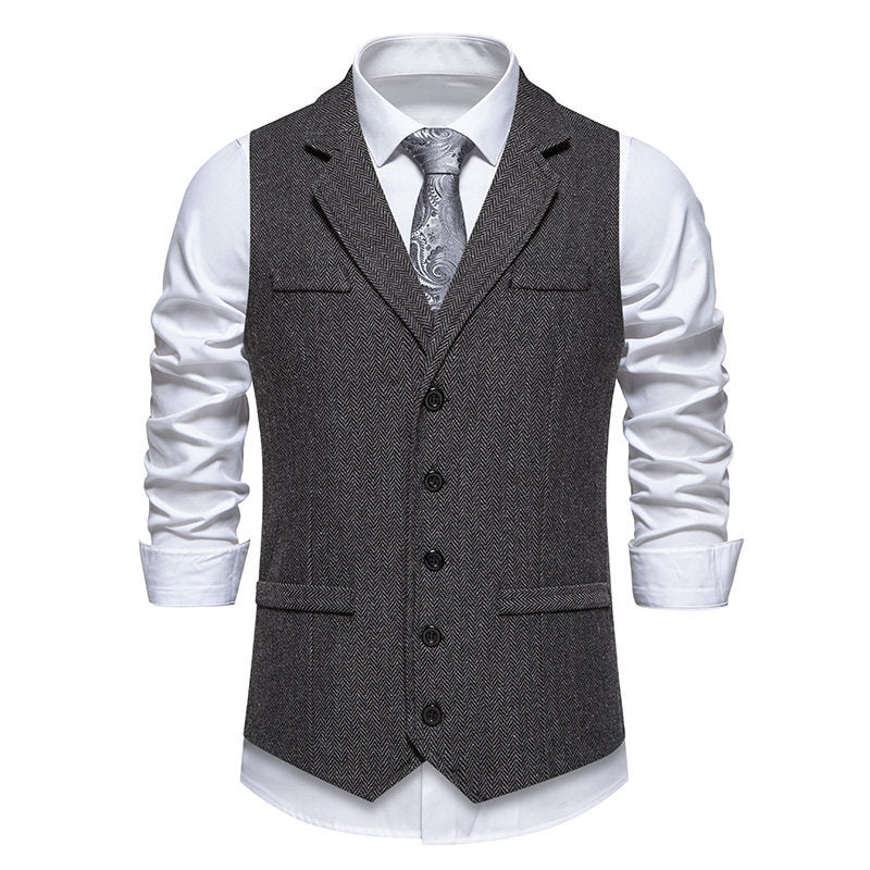 Herren elegante Mehrzweck-Weste im Herringbone-Design mit praktischen Taschen EB
