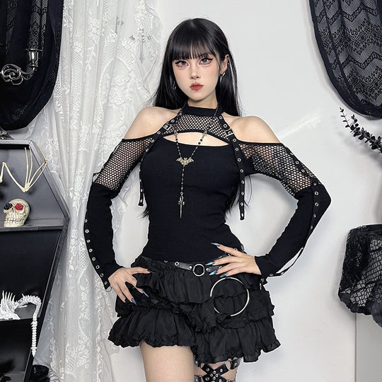 Damen modisches Oberteil mit einzigartigem Cut-Out-Design und Netzdetails EB