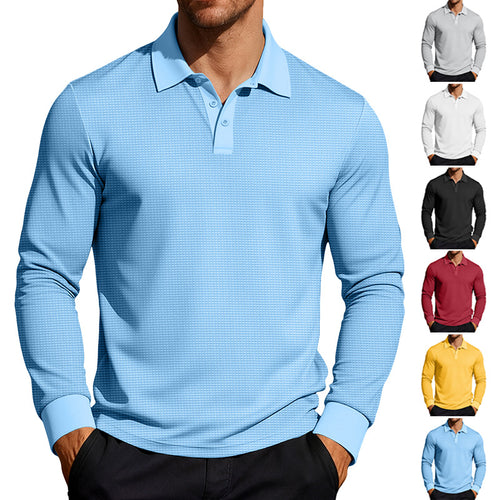 Herren nan Langarm-Poloshirt aus Waffelstrick mit schmaler Passform verdeckter Knopfleiste und Hemdkragen EB